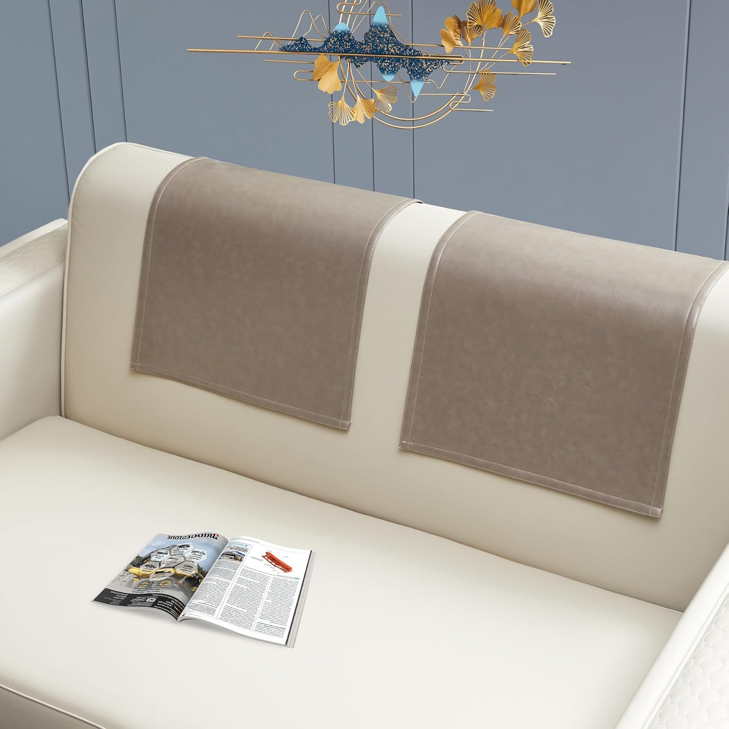 Waterproof Armchair Arm Cover 1 2 3 Seater Headrest Cover for Recliner Chair Anti-Slip Armchair Slipcover with Pockets Organiser Sofa Chair Arm Protector for Dog, Cat, Pets (Beige, 1 Seat 3 pc) - Image 4